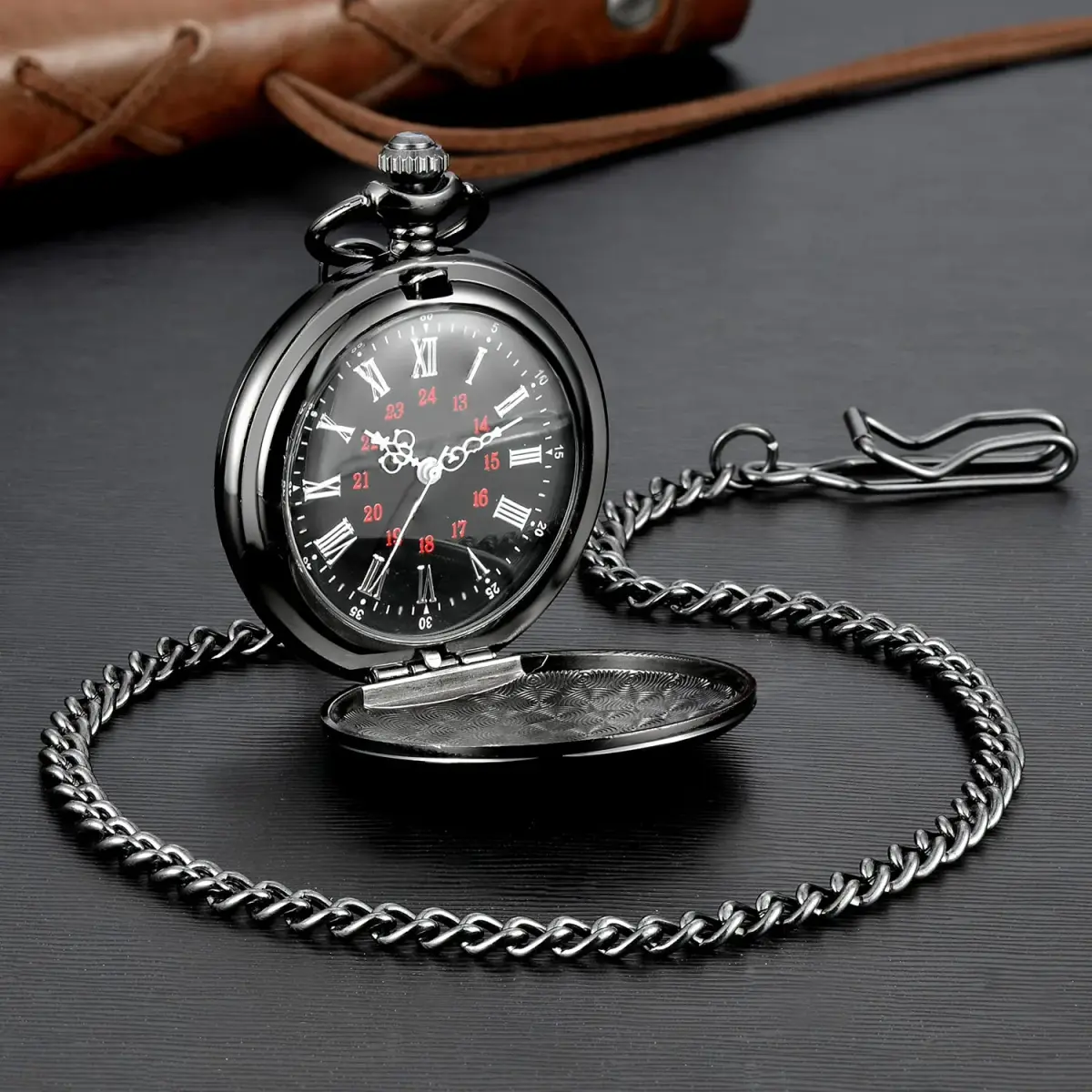 LYMFHCH Vintage Pocket Watch with Chain, Roman Numerals Scale Quartz Pocket Watch 46mm (1.8") | Classic Engraved Design for Gifting - view 3