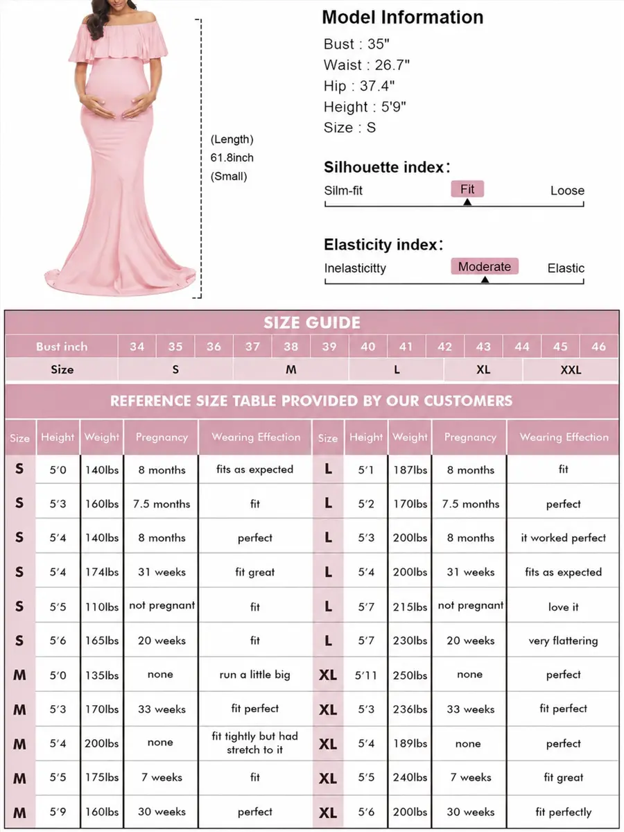 Glampunch Off Shoulder Maternity Dress for Photoshoot, Baby Shower | Flowy Maxi, Pink, Size X-Large - view 5