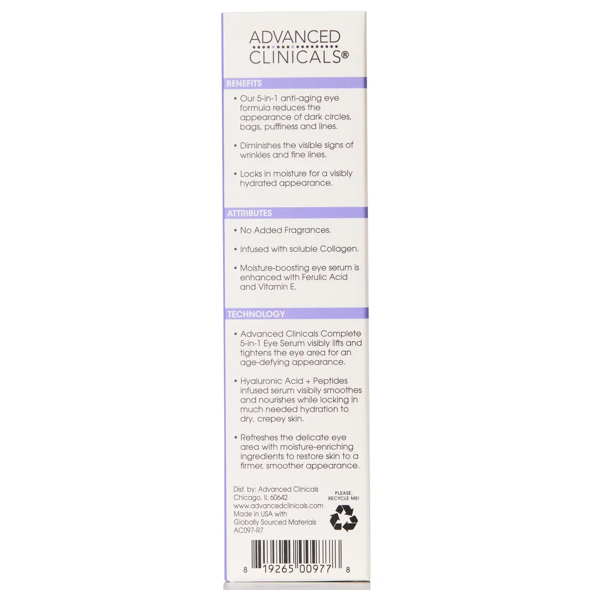 Advanced Clinicals 5-in-1 Eye Serum 2 Fl Oz | Multi-Benefit Anti-Aging Face Moisturizer for Dark Circles & Wrinkles - view 9