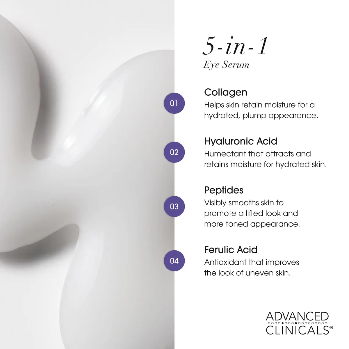 Advanced Clinicals 5-in-1 Eye Serum 2 Fl Oz | Multi-Benefit Anti-Aging Face Moisturizer for Dark Circles & Wrinkles - view 4
