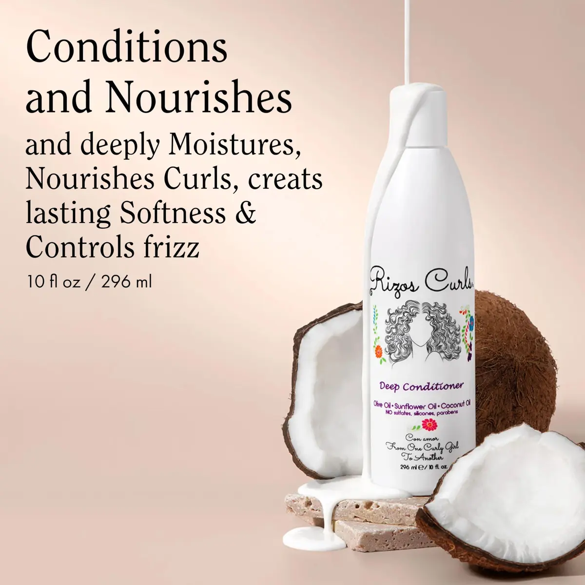 Rizos Curls Deep Conditioner 10 oz | Nourishes & Strengthens Curly Hair with Coconut & Shea Butter - view 2