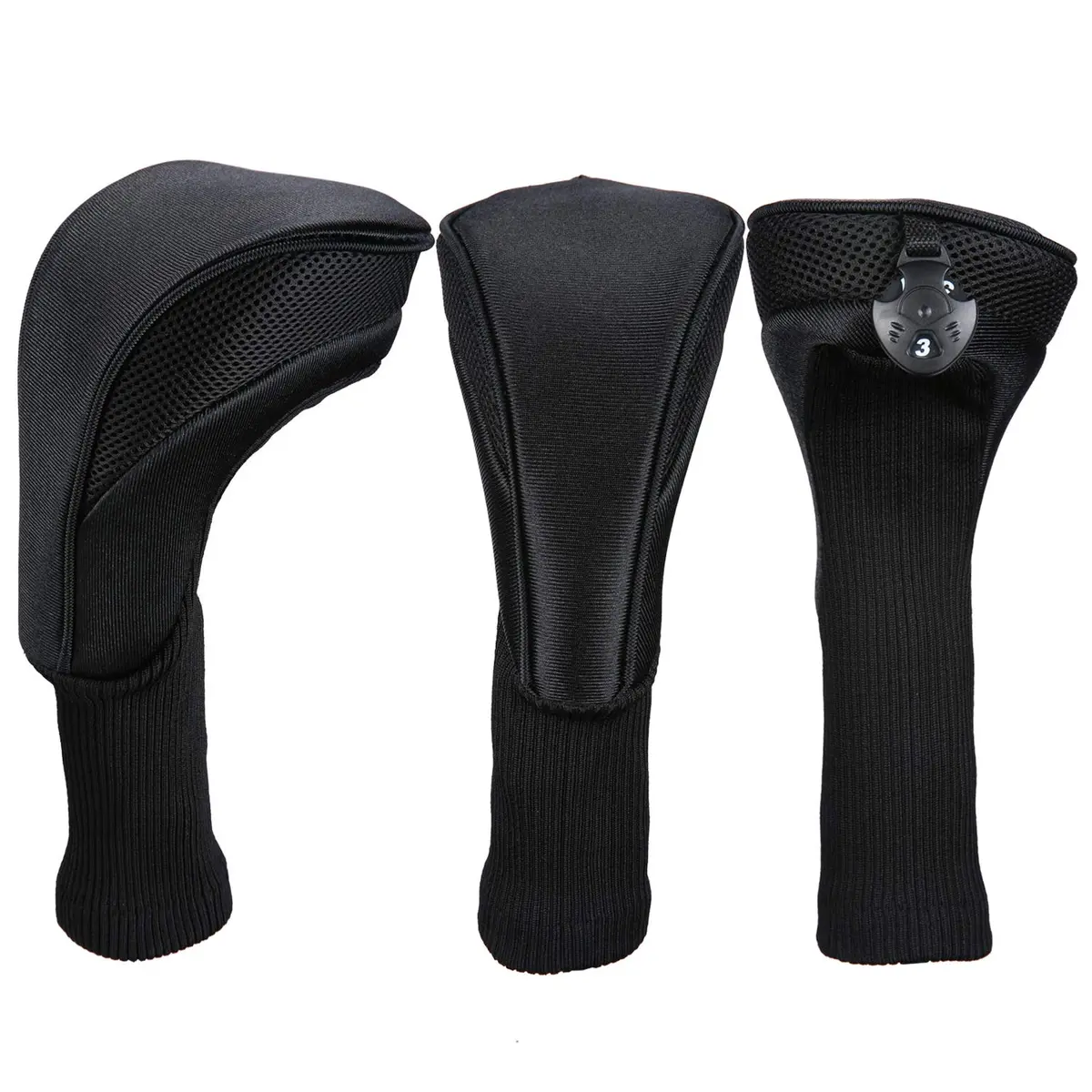 LONGCHAO Golf Club Head Cover Set for Driver & Woods | Thick 1680D Material, Interchangeable Tags, Black (3 pcs) - view 5