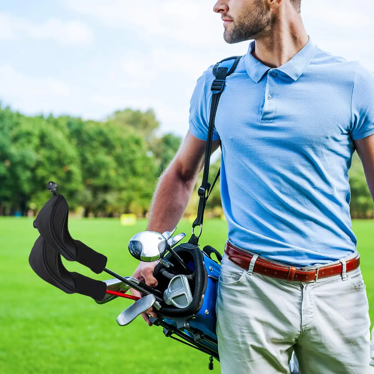LONGCHAO Golf Club Head Cover Set for Driver & Woods | Thick 1680D Material, Interchangeable Tags, Black (3 pcs) - view 7