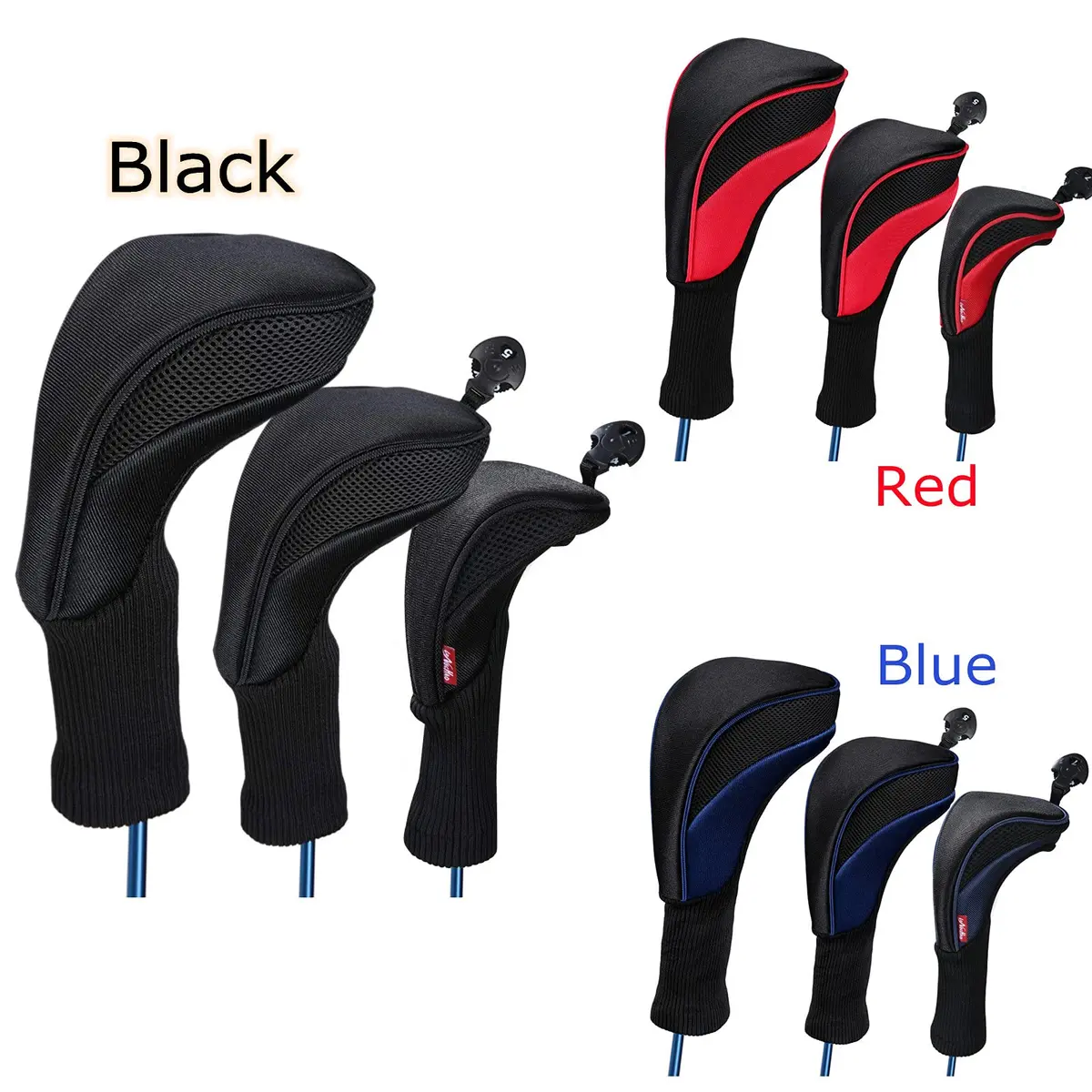 LONGCHAO Golf Club Head Cover Set for Driver & Woods | Thick 1680D Material, Interchangeable Tags, Black (3 pcs) - view 2