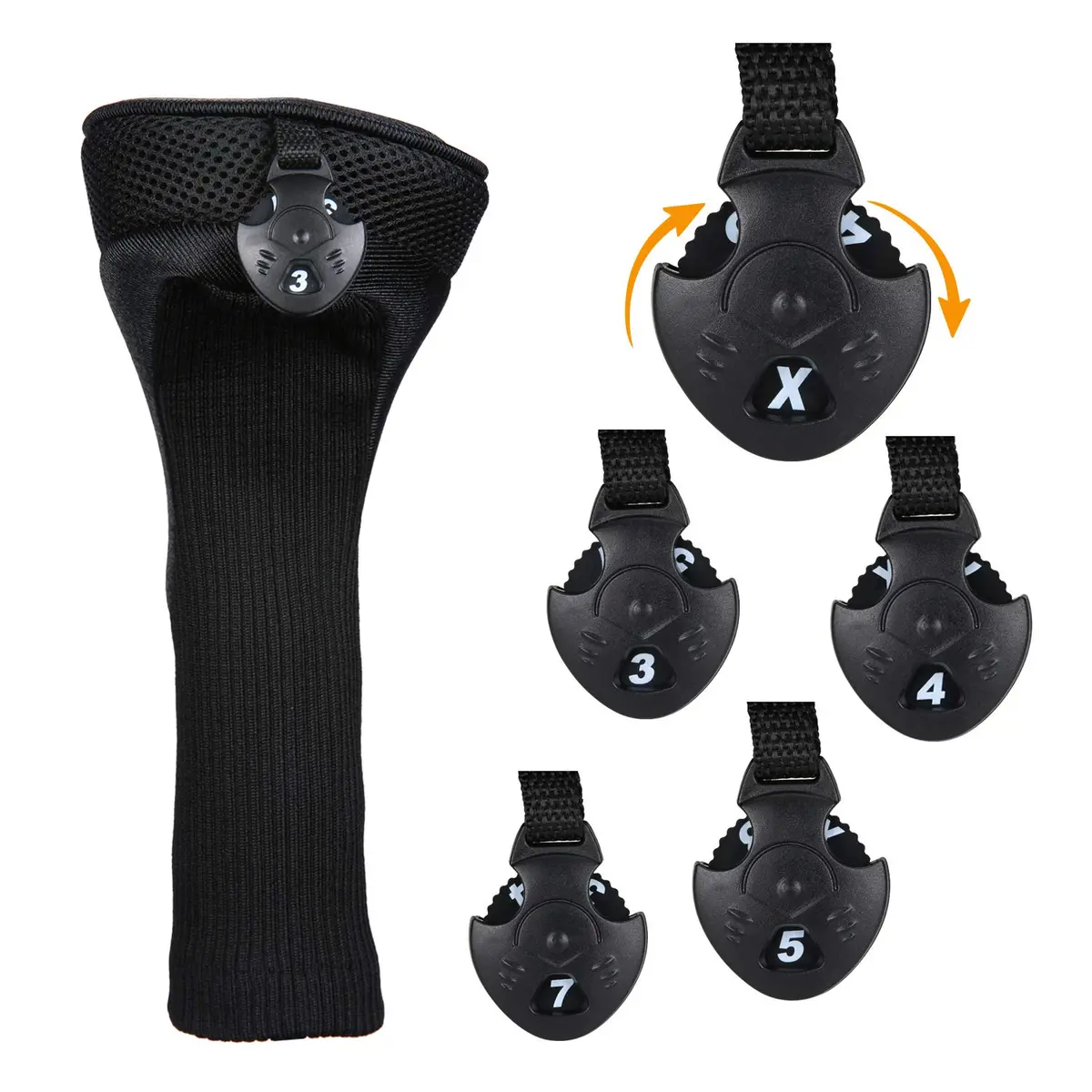 LONGCHAO Golf Club Head Cover Set for Driver & Woods | Thick 1680D Material, Interchangeable Tags, Black (3 pcs) - view 3