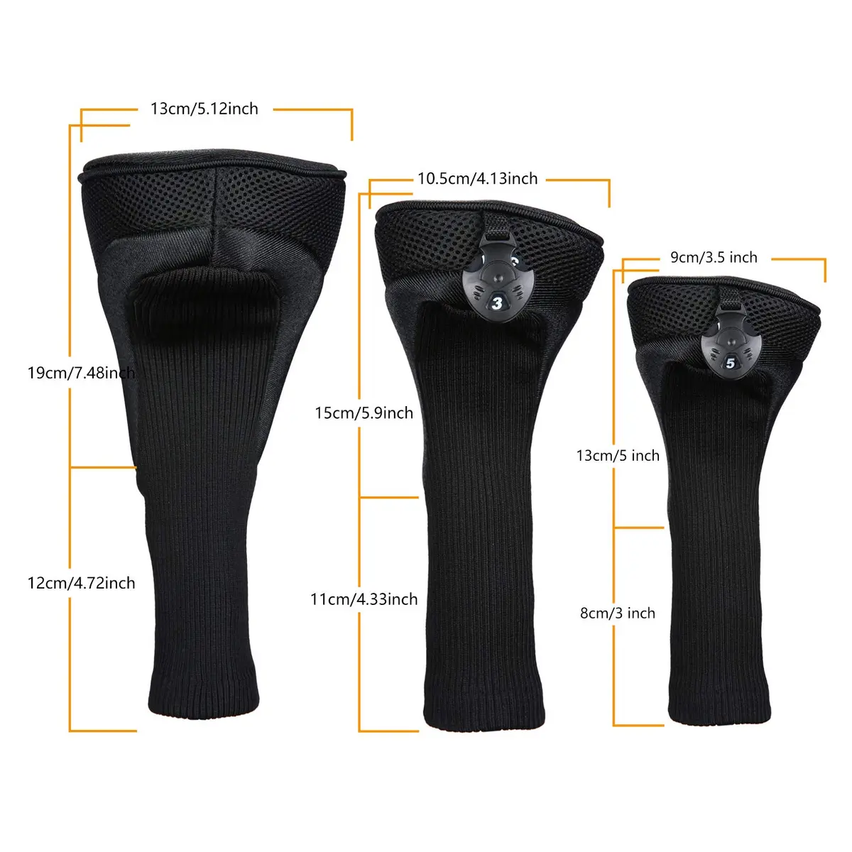 LONGCHAO Golf Club Head Cover Set for Driver & Woods | Thick 1680D Material, Interchangeable Tags, Black (3 pcs) - view 4