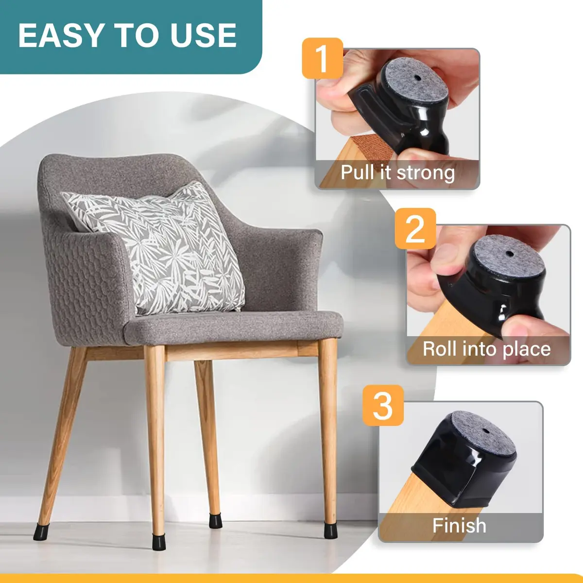 Ansible 24 Pcs Round Chair Leg Floor Protectors L Size 33-50mm Black | Protect Hardwood & Tile Floors - view 4