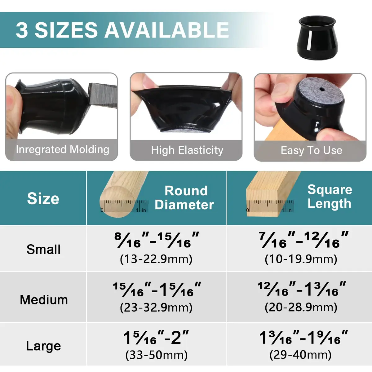 Ansible 24 Pcs Round Chair Leg Floor Protectors L Size 33-50mm Black | Protect Hardwood & Tile Floors - view 5