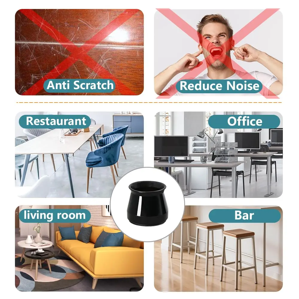 Ansible 24 Pcs Round Chair Leg Floor Protectors L Size 33-50mm Black | Protect Hardwood & Tile Floors - view 6