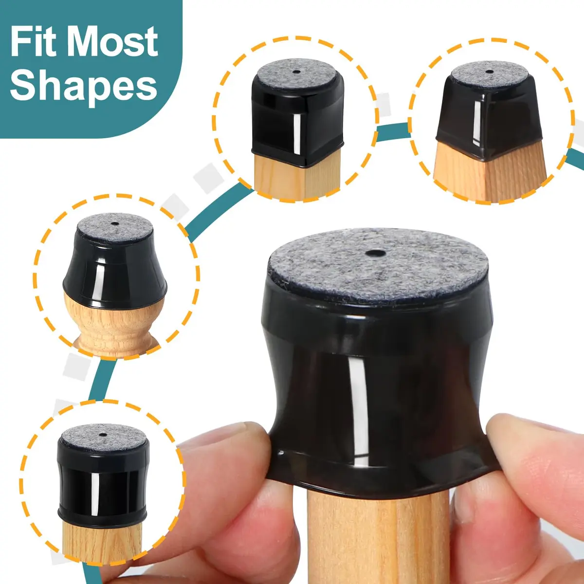 Ansible 24 Pcs Round Chair Leg Floor Protectors L Size 33-50mm Black | Protect Hardwood & Tile Floors - view 3
