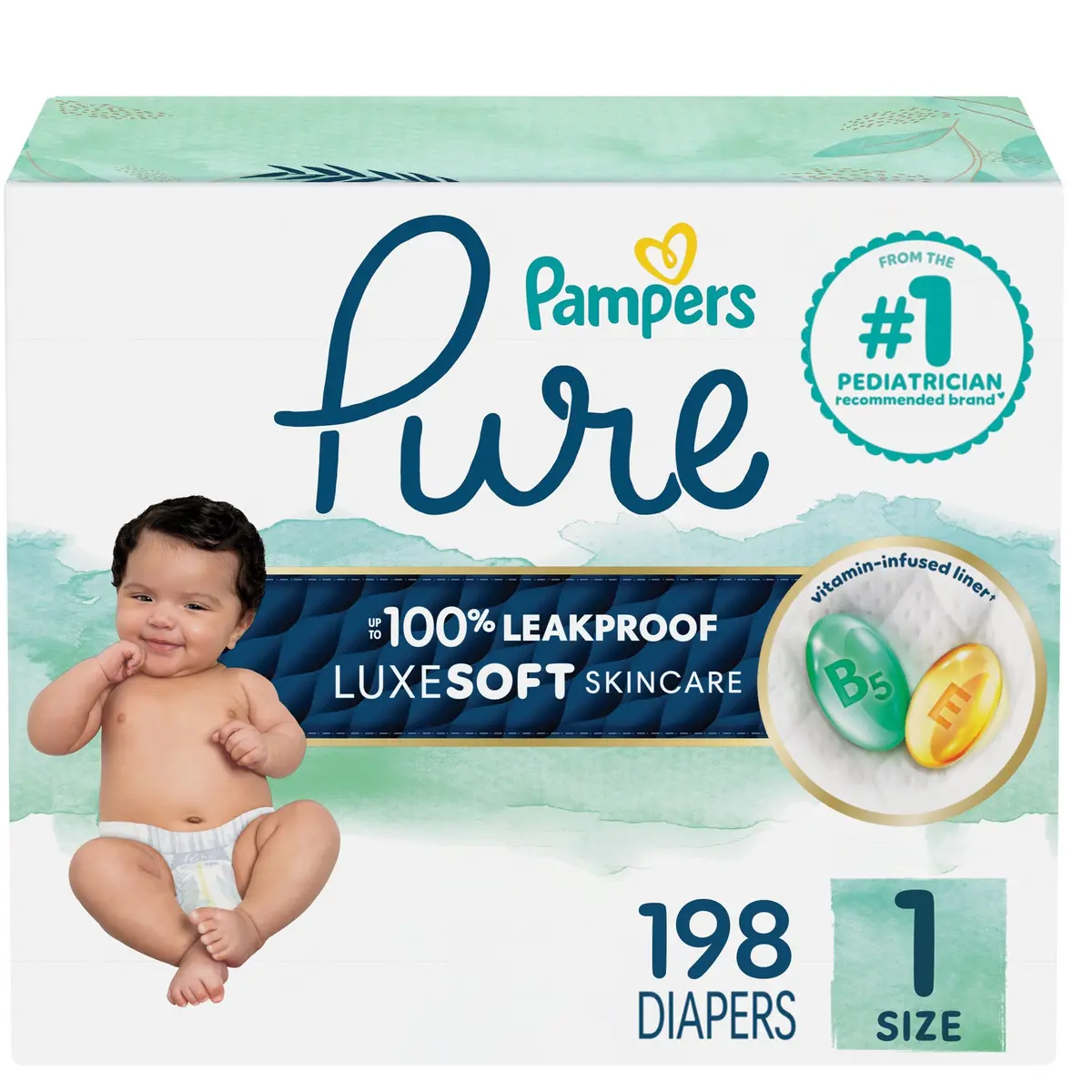 Pampers Pure Baby Diapers Size 1 (8-14 lbs) | Leakproof Hypoallergenic Diapers - main product image