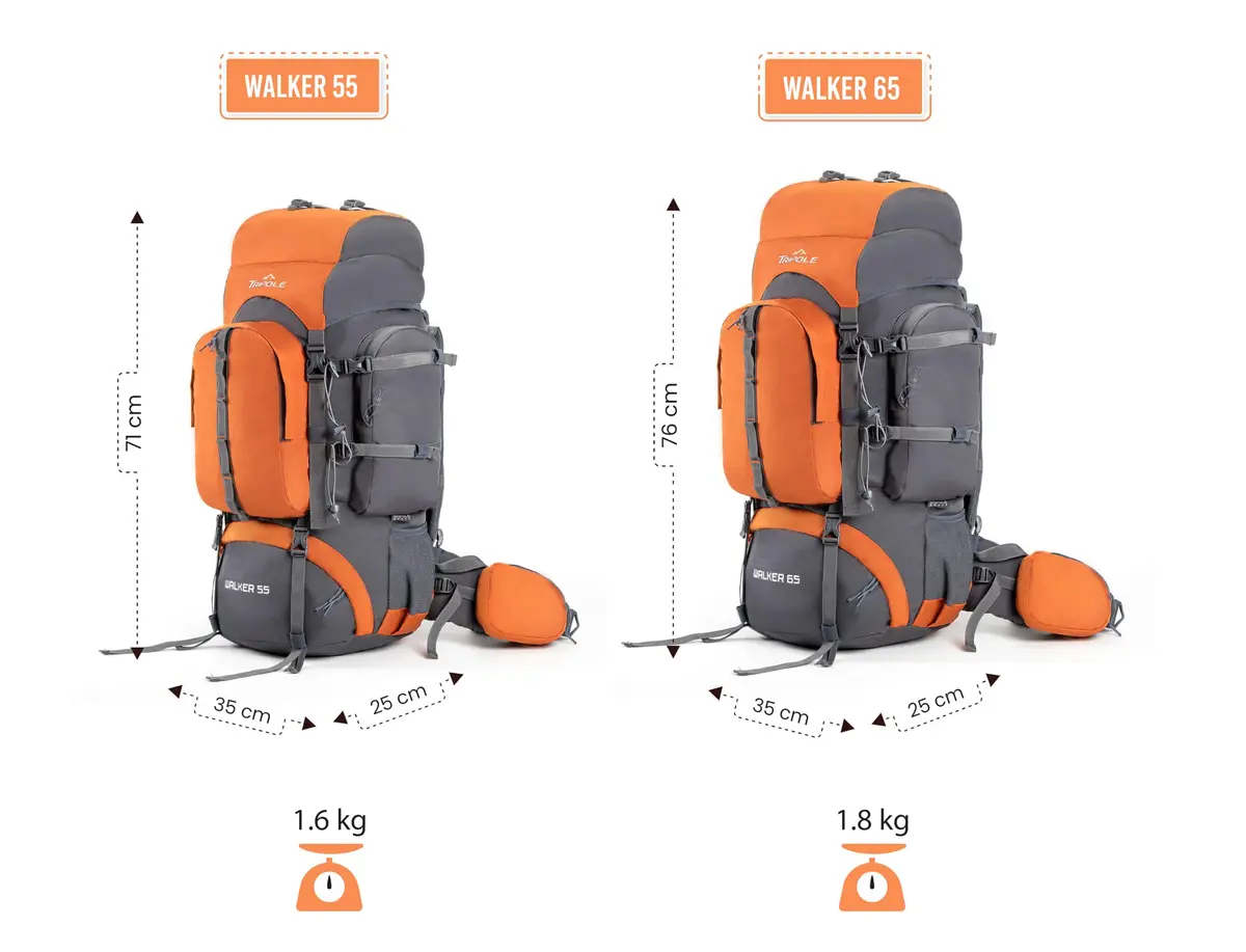 TRIPOLE Walker 55L Rucksack Orange | Internal Frame Backpack with Laptop Compartment & Rain Cover - view 6