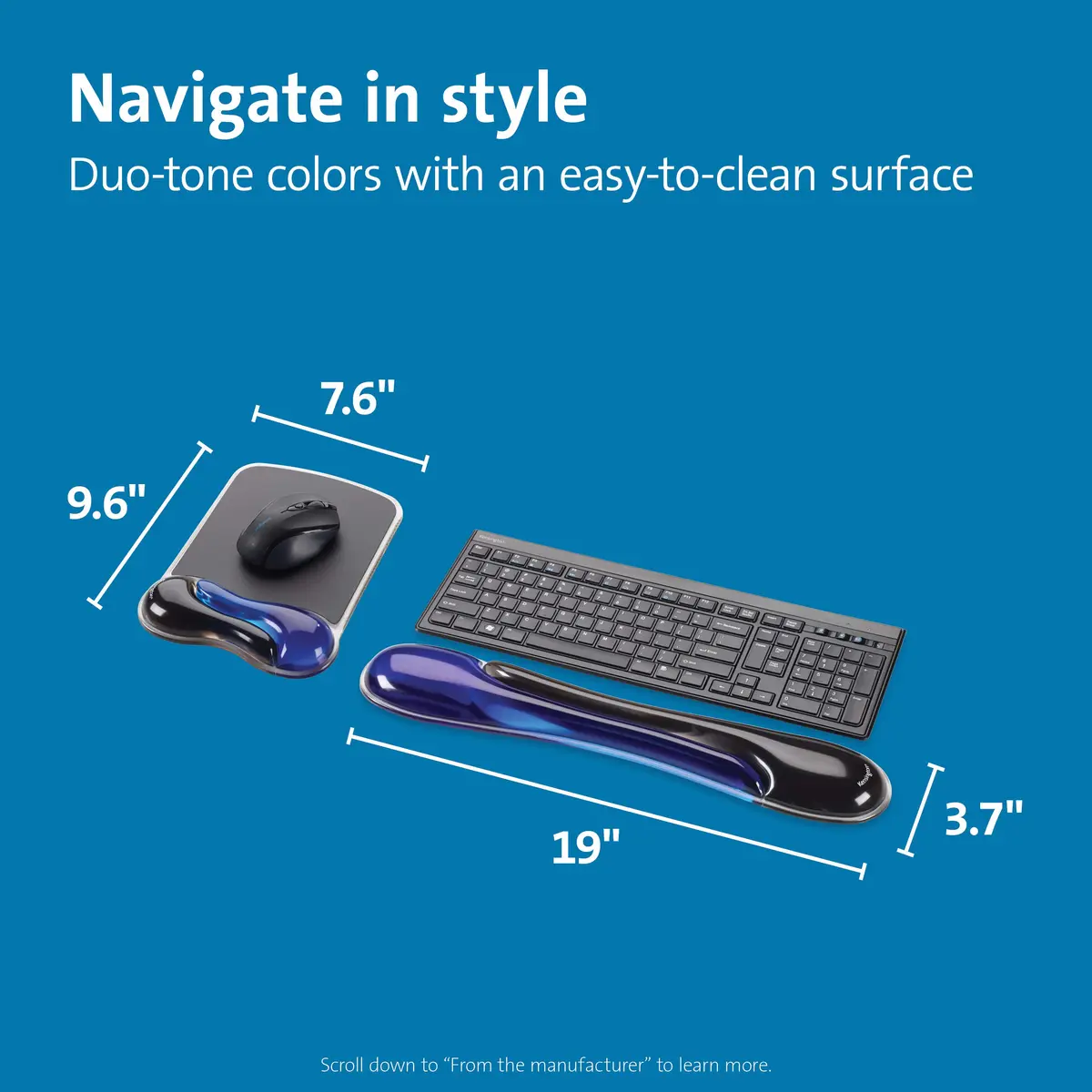 Kensington Duo Gel Wrist Rest Bundle Set | Ergonomic Keyboard & Mouse Support, Blue, 9.6L x 7.6W inches - view 2