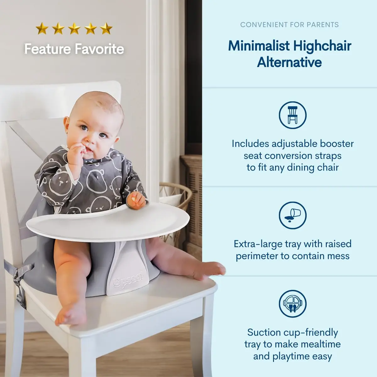 Upseat Baby Floor & Booster Seat with Tray | Ergonomic Design for Upright Posture & Hip Development - view 3