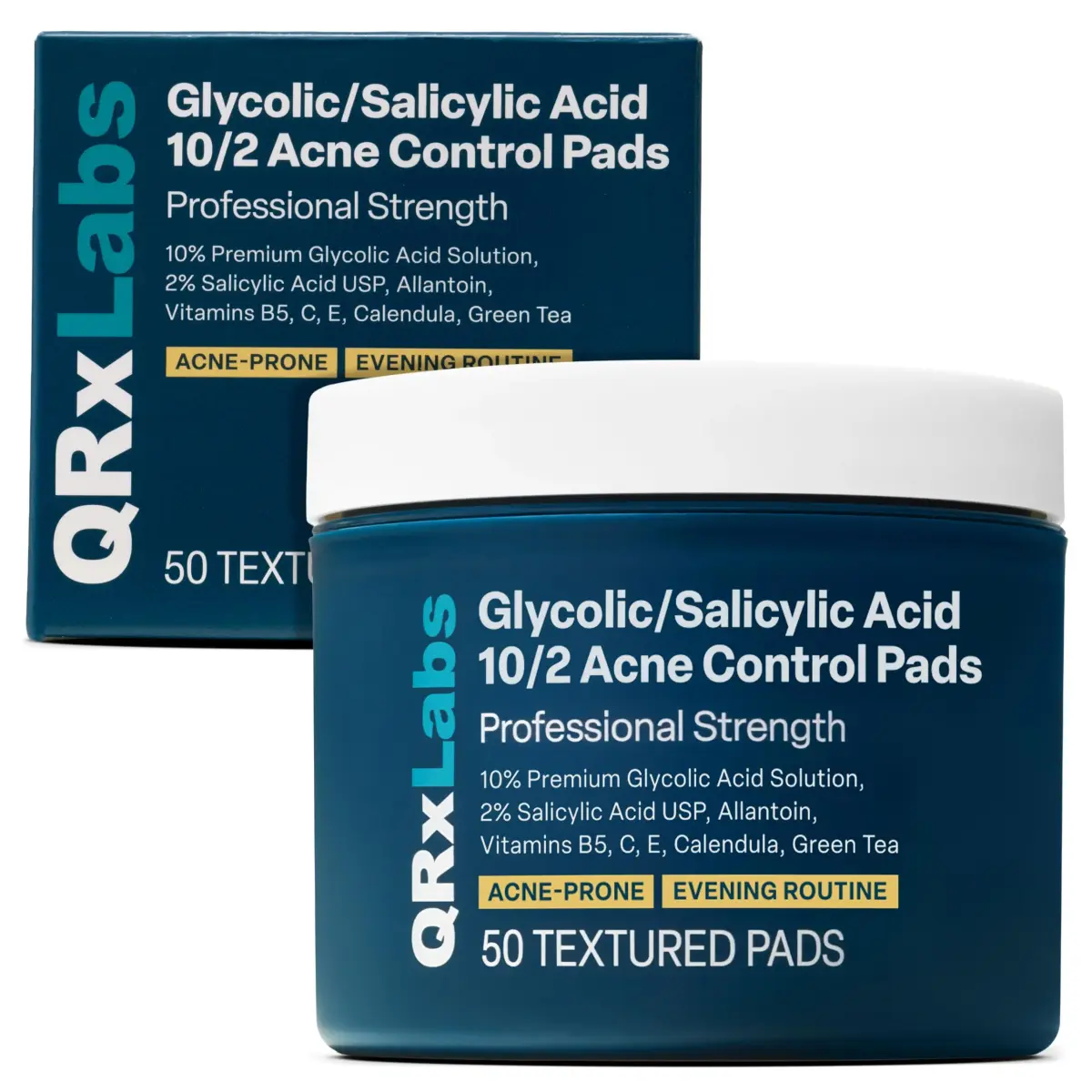 QRxLabs Salicylic & Glycolic Acid Acne Clearing Pads 50ct | Dual-Action Exfoliation for All Skin Types - main product image