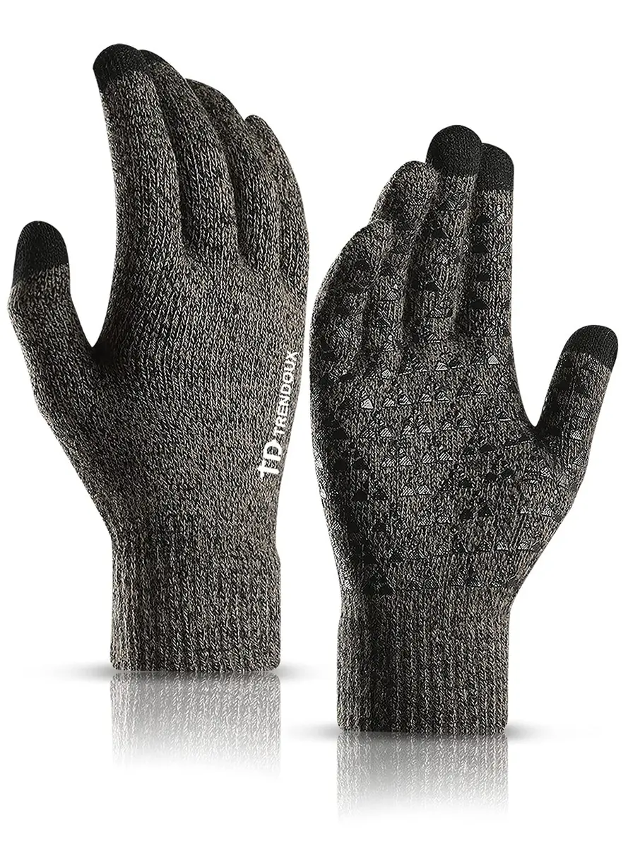 TRENDOUX Knit Winter Touchscreen Gloves for Men & Women | Large Gray - main product image
