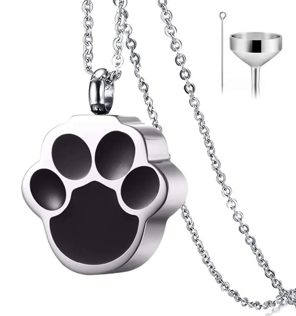 QUMY Paw Print Cremation Jewelry for Ashes, Stainless Steel Urn Necklace Pendant for Men, 18mm x 18mm | Keepsake Memorial Jewelry - main product image