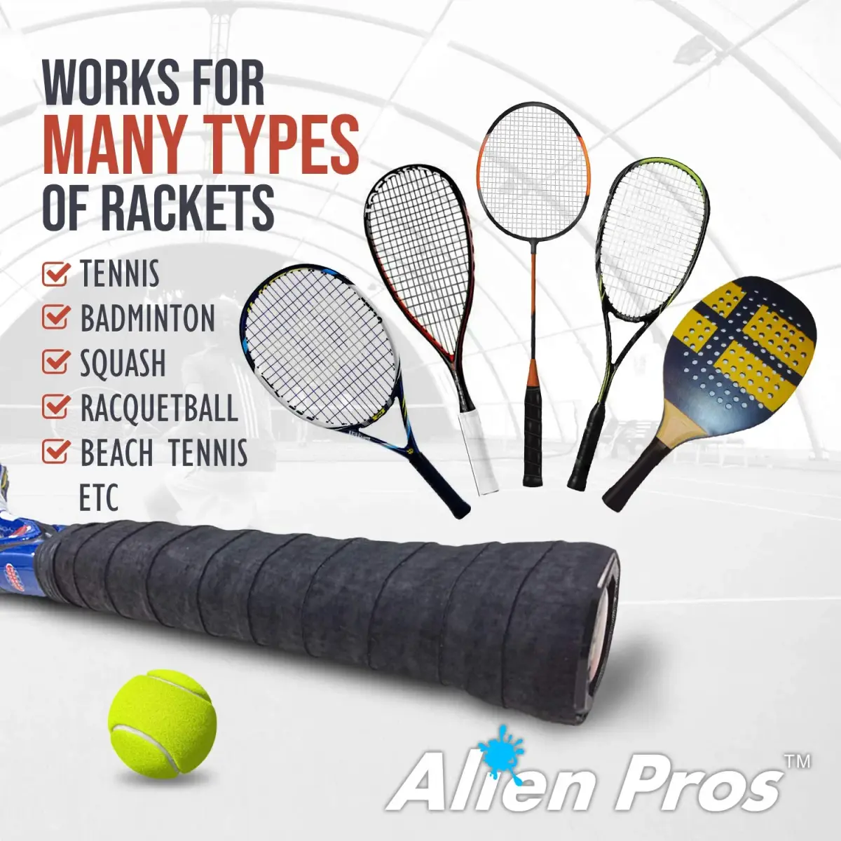ALIEN PROS Tennis Overgrip Tape (6 Grips, Black) | Dry Feel & Absorbent for High Performance - view 5