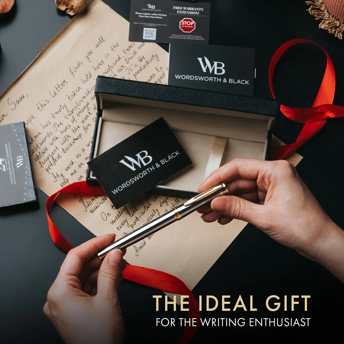 Wordsworth & Black Luxury Fountain Pen Set, Medium Nib, Silver & Gold | Smooth Ink Flow, Refillable, Gift Boxed - view 3