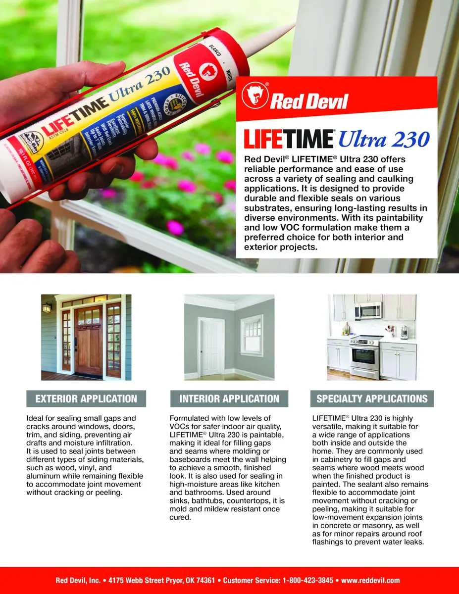 Red Devil Lifetime Ultra Premium Elastomeric Acrylic Latex Sealant 286 ml (10.1 oz.) Almond | Interior/Exterior Use - view 2