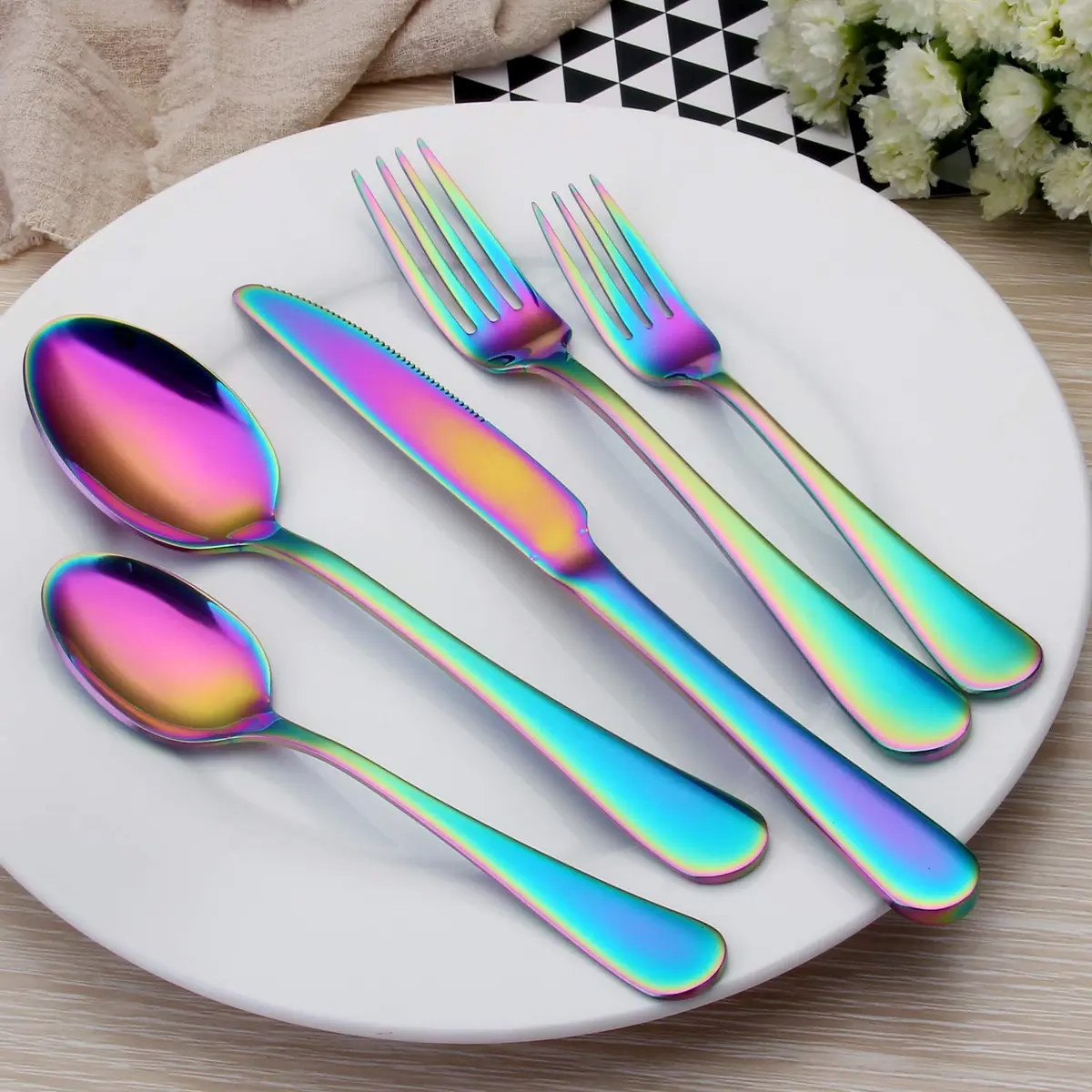 SHARECOOK Rainbow Silverware Set 20-Piece Stainless Steel Flatware Set | Service for 4, Multicolor - view 6