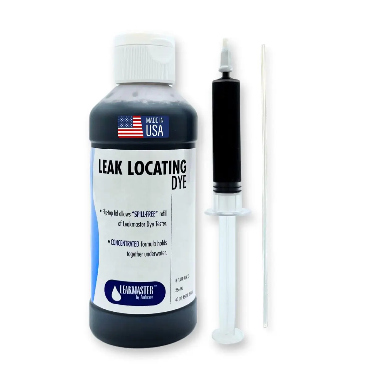 Leakmaster Pool Leak Detection Kit – 8 oz Blue Dye with Reusable Syringe | 237ml (8 oz) Dye - main product image