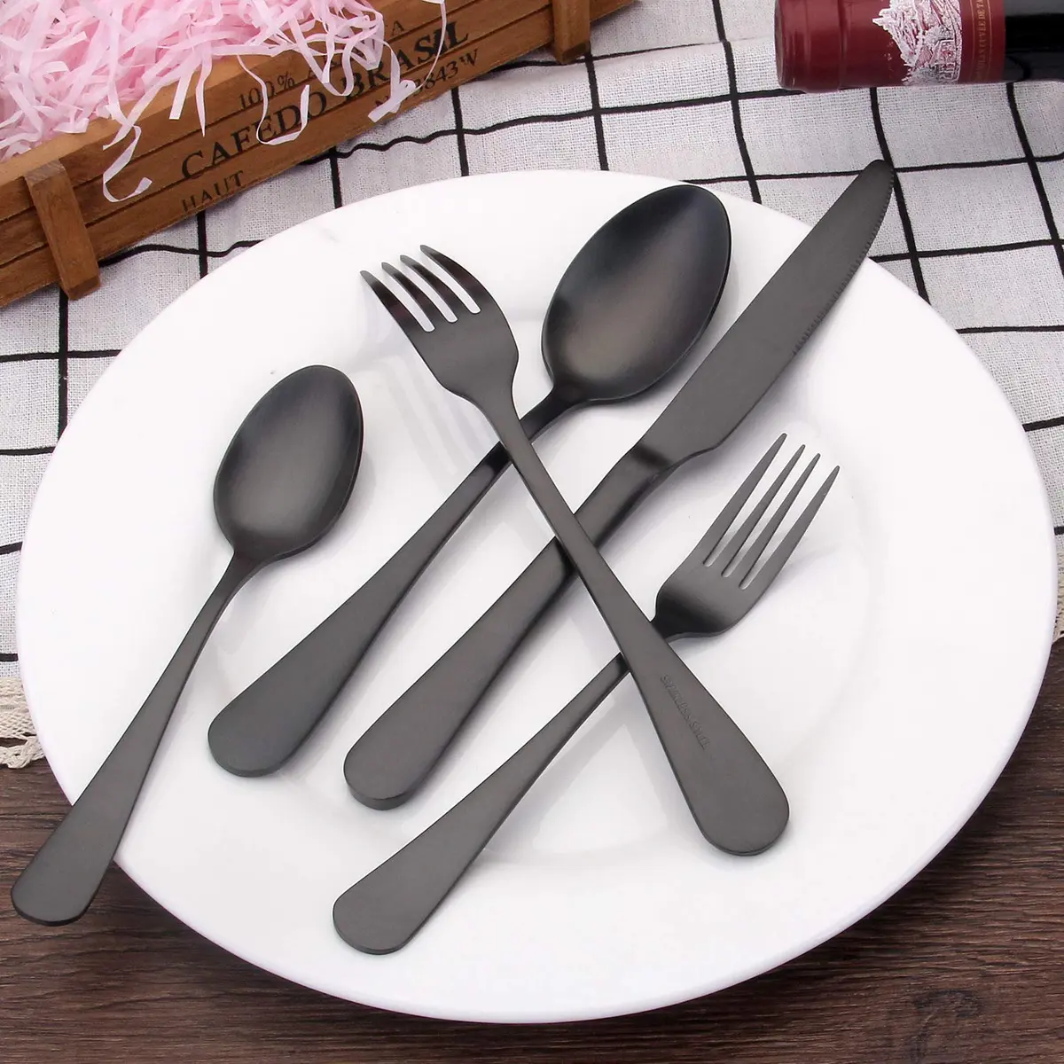 sharecook Matte Black Silverware Set, Satin Finish 20-Piece Stainless Steel Flatware Set | Dishwasher Safe for 4 - view 6