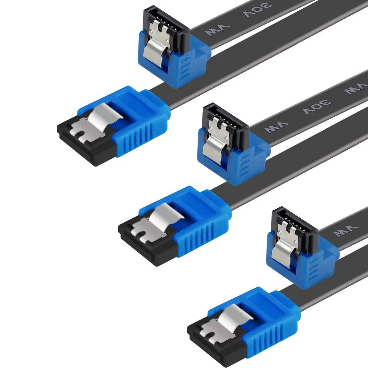 BENFEI SATA Cable III 3 Pack 18 Inch Blue | 6Gbps Right Angle Locking - main product image