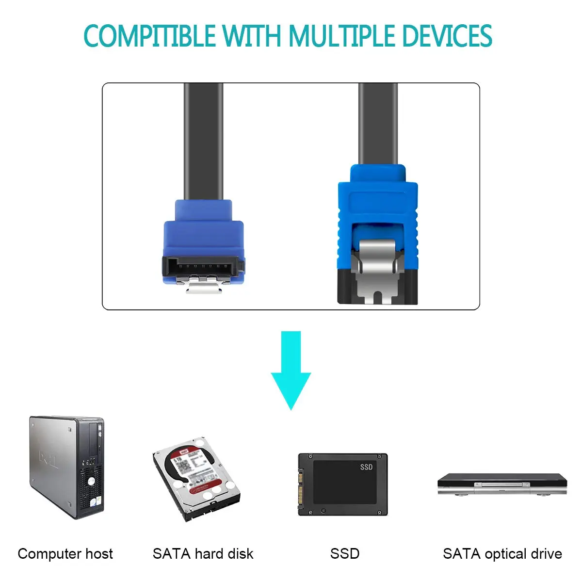 BENFEI SATA Cable III 3 Pack 18 Inch Blue | 6Gbps Right Angle Locking - view 5