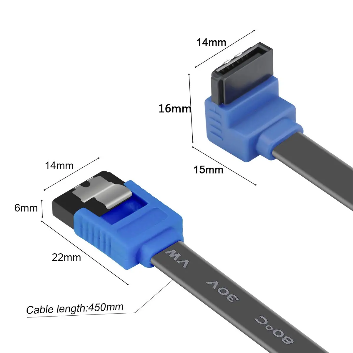 BENFEI SATA Cable III 3 Pack 18 Inch Blue | 6Gbps Right Angle Locking - view 4