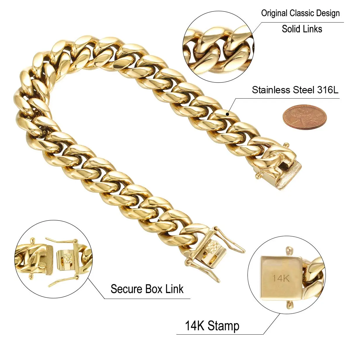 PY BLING 10mm Miami Cuban Link Chain Necklace 22 Inch | Durable Buckle Closure - view 2