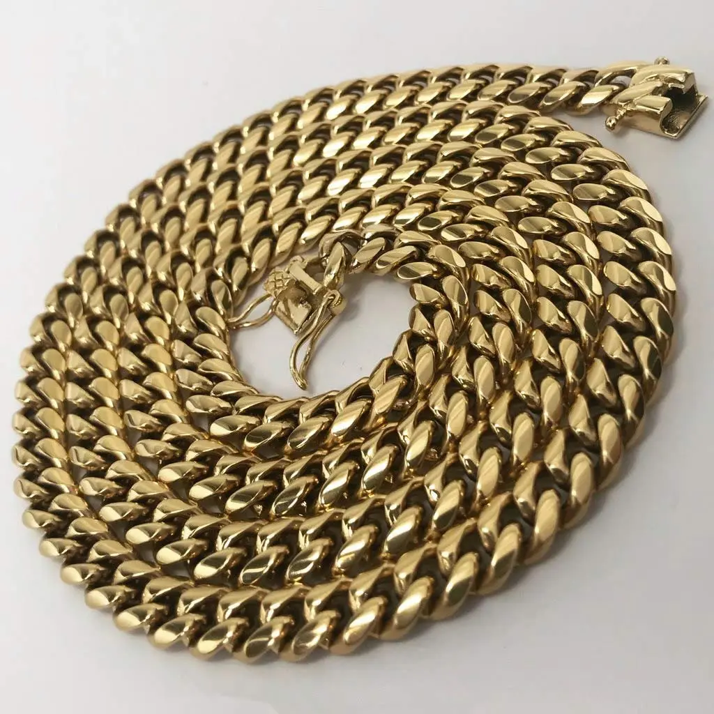 PY BLING Men's 12mm Miami Cuban Link Chain Necklace 26 Inch (66cm) | Heavy Gold Plated Stainless Steel - view 4