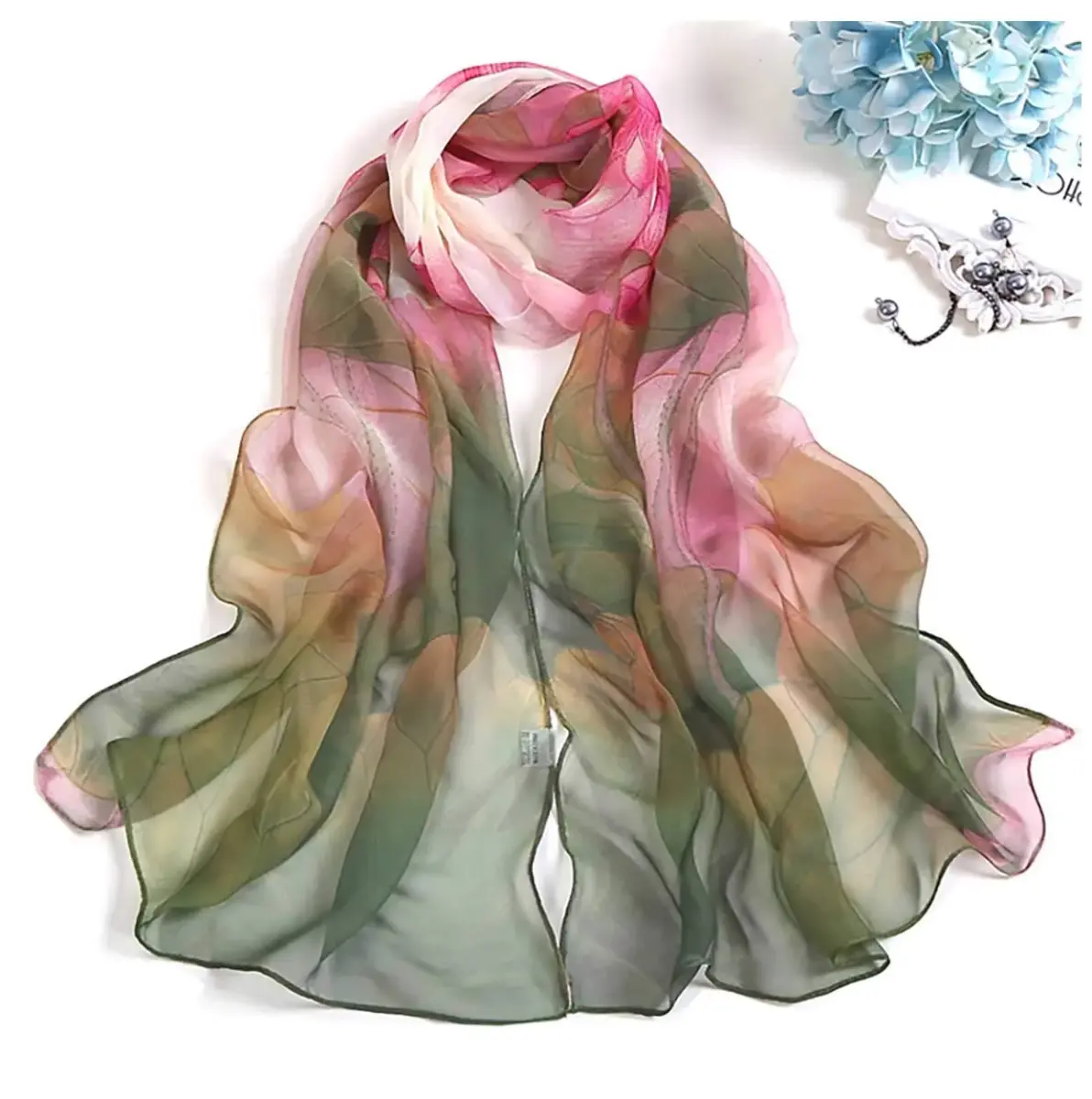 AliceLife Green Floral Pattern Lightweight Scarf Shawl 160x50cm (63x19.7in) | Fashion Sunscreen Wrap for Women - view 5