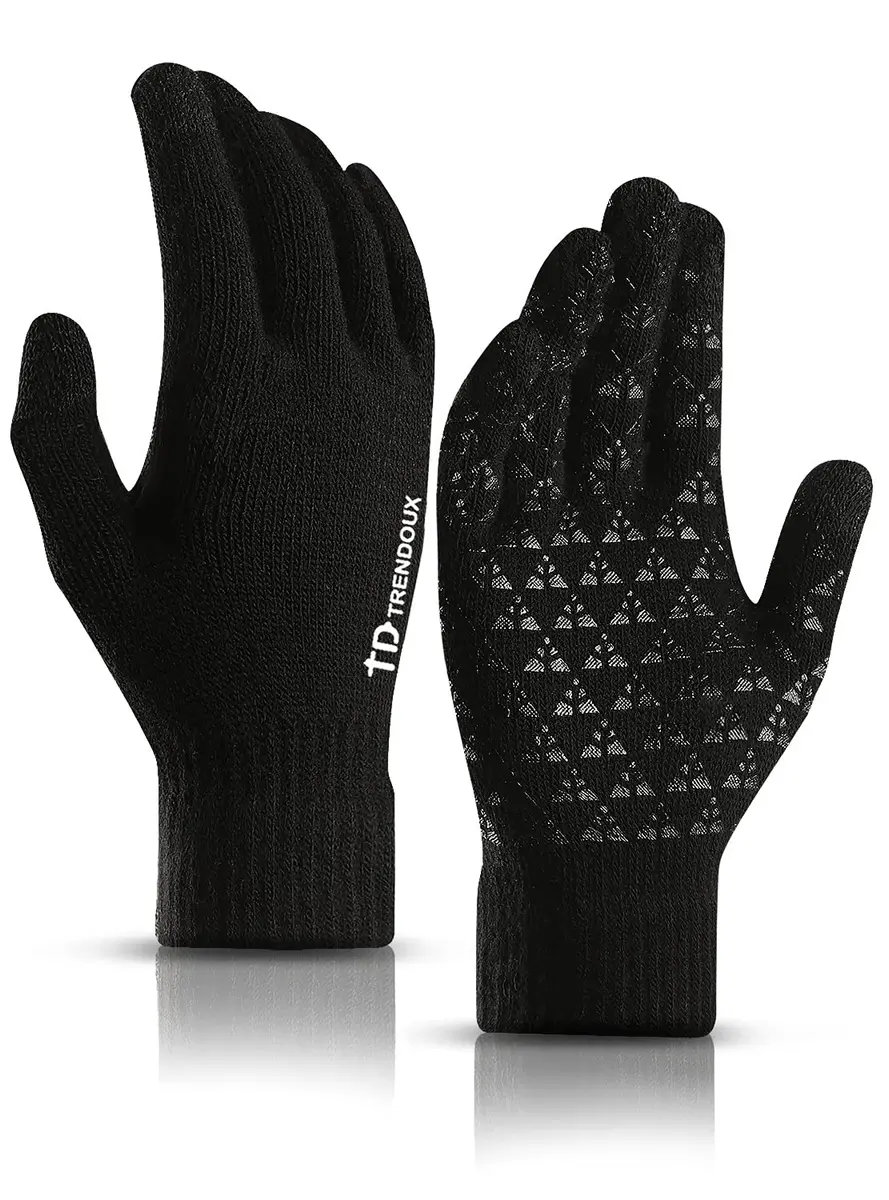 TRENDOUX Knit Touch Screen Gloves for Women & Men | Black, Medium | Warm Lined, Anti-Slip Grip - main product image