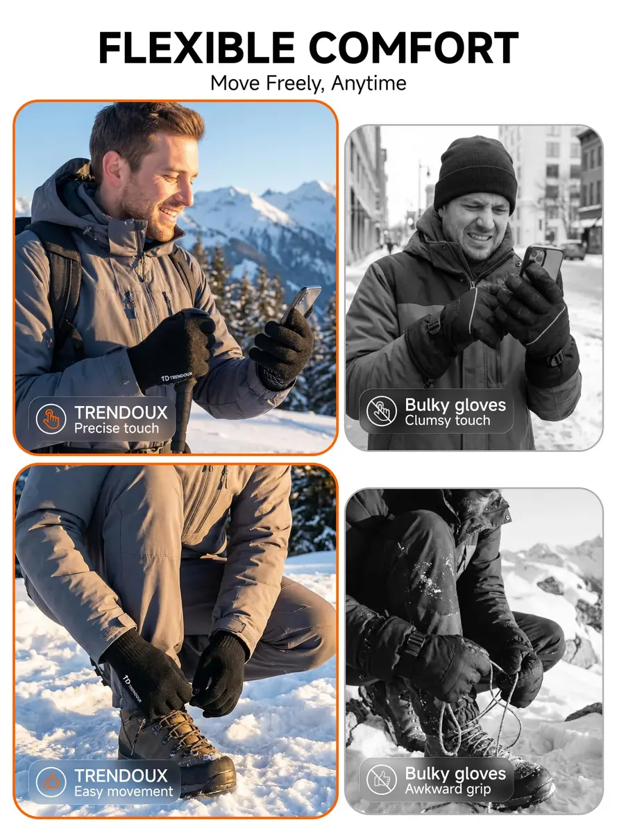 TRENDOUX Knit Touch Screen Gloves for Women & Men | Black, Medium | Warm Lined, Anti-Slip Grip - view 5
