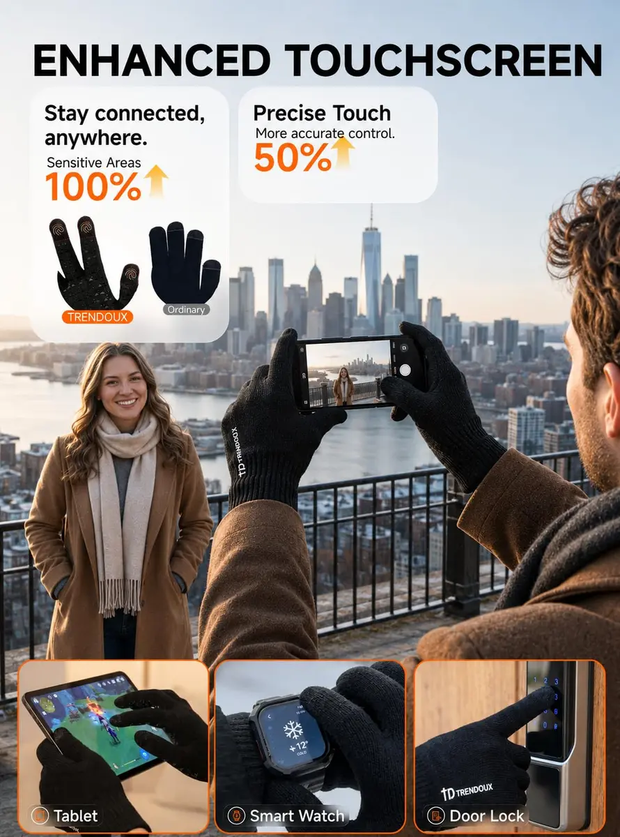 TRENDOUX Knit Touch Screen Gloves for Women & Men | Black, Medium | Warm Lined, Anti-Slip Grip - view 2