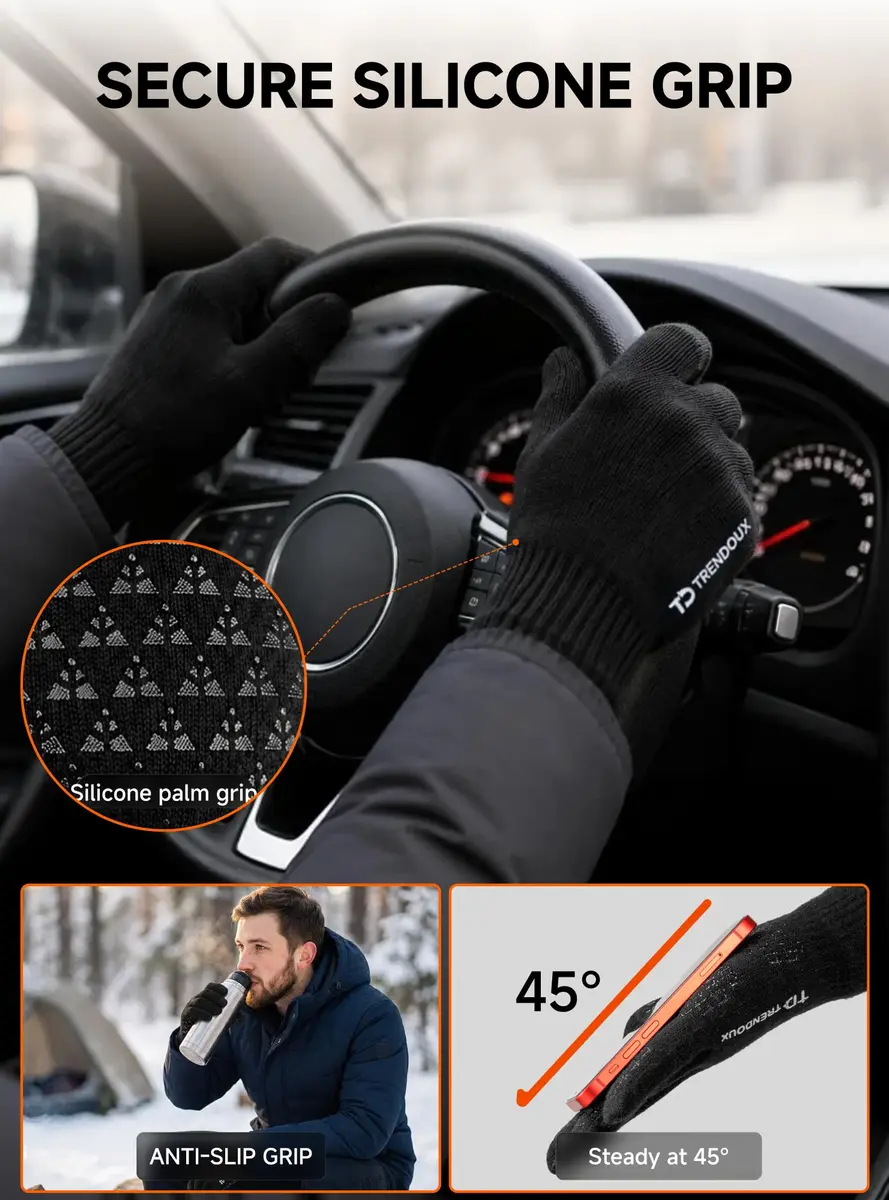 TRENDOUX Knit Touch Screen Gloves for Women & Men | Black, Medium | Warm Lined, Anti-Slip Grip - view 4