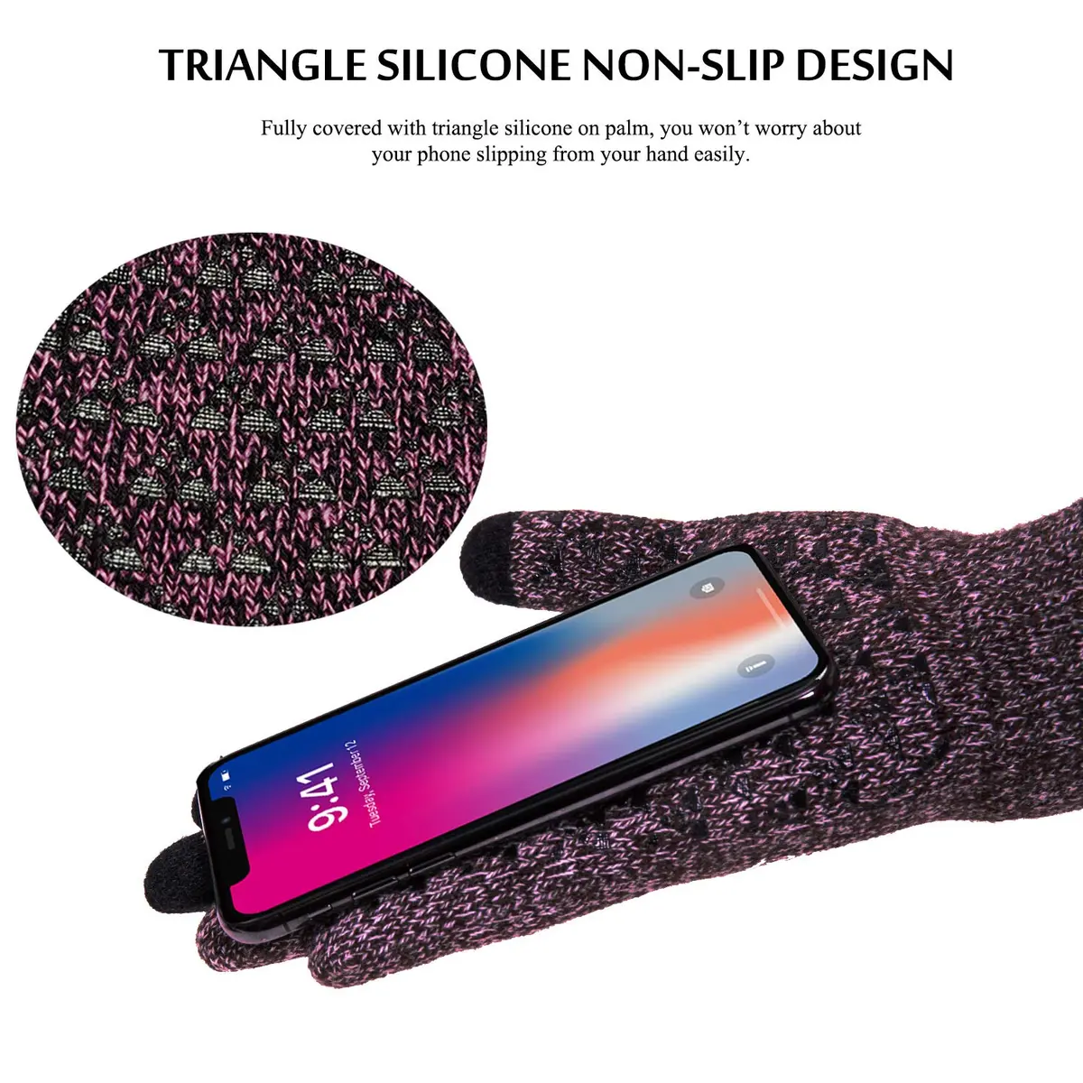 TRENDOUX Winter Gloves for Women, Knit Touch Screen Glove in Rose | Thermal, Anti-Slip, Elastic Cuff (120c) - view 2