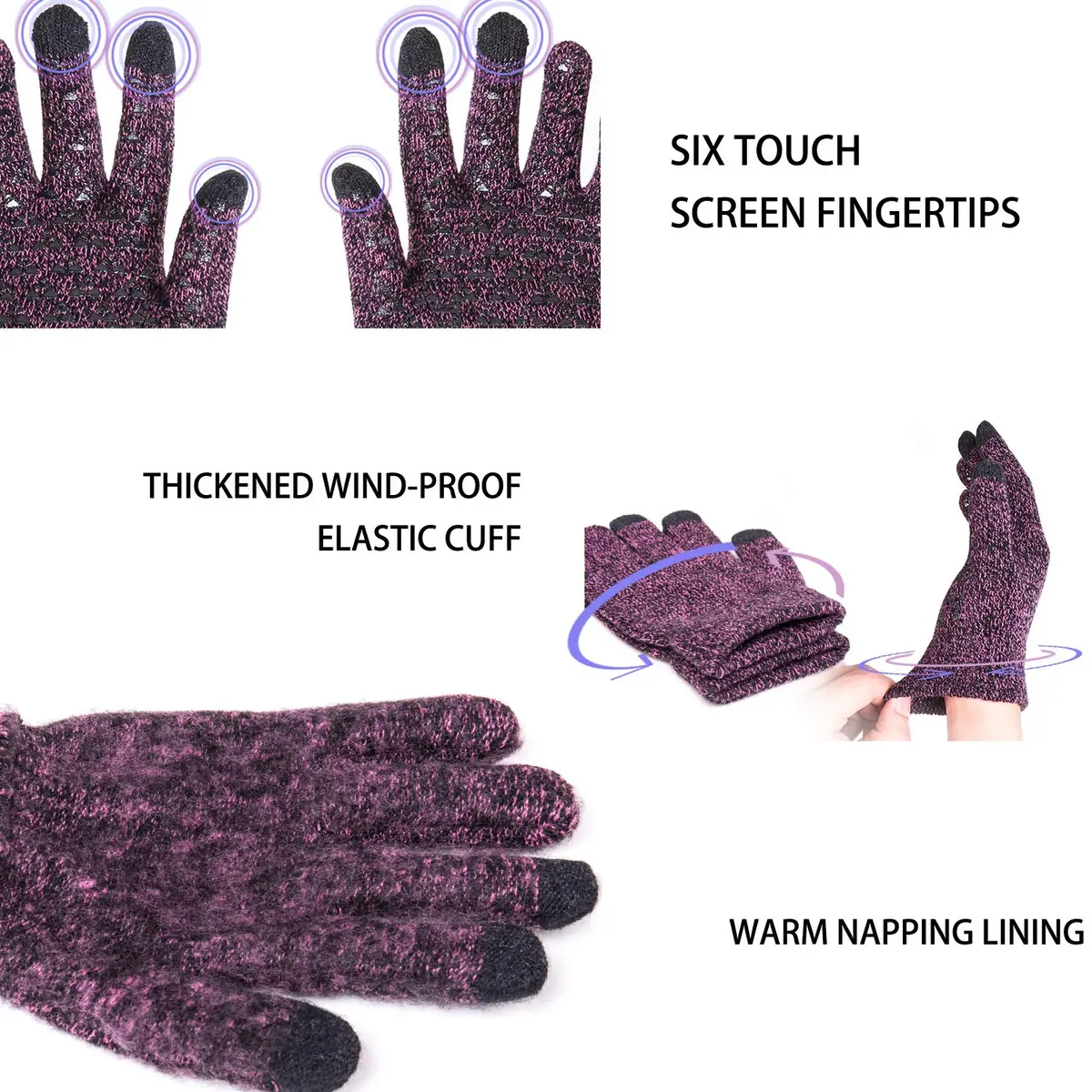 TRENDOUX Winter Gloves for Women, Knit Touch Screen Glove in Rose | Thermal, Anti-Slip, Elastic Cuff (120c) - view 3