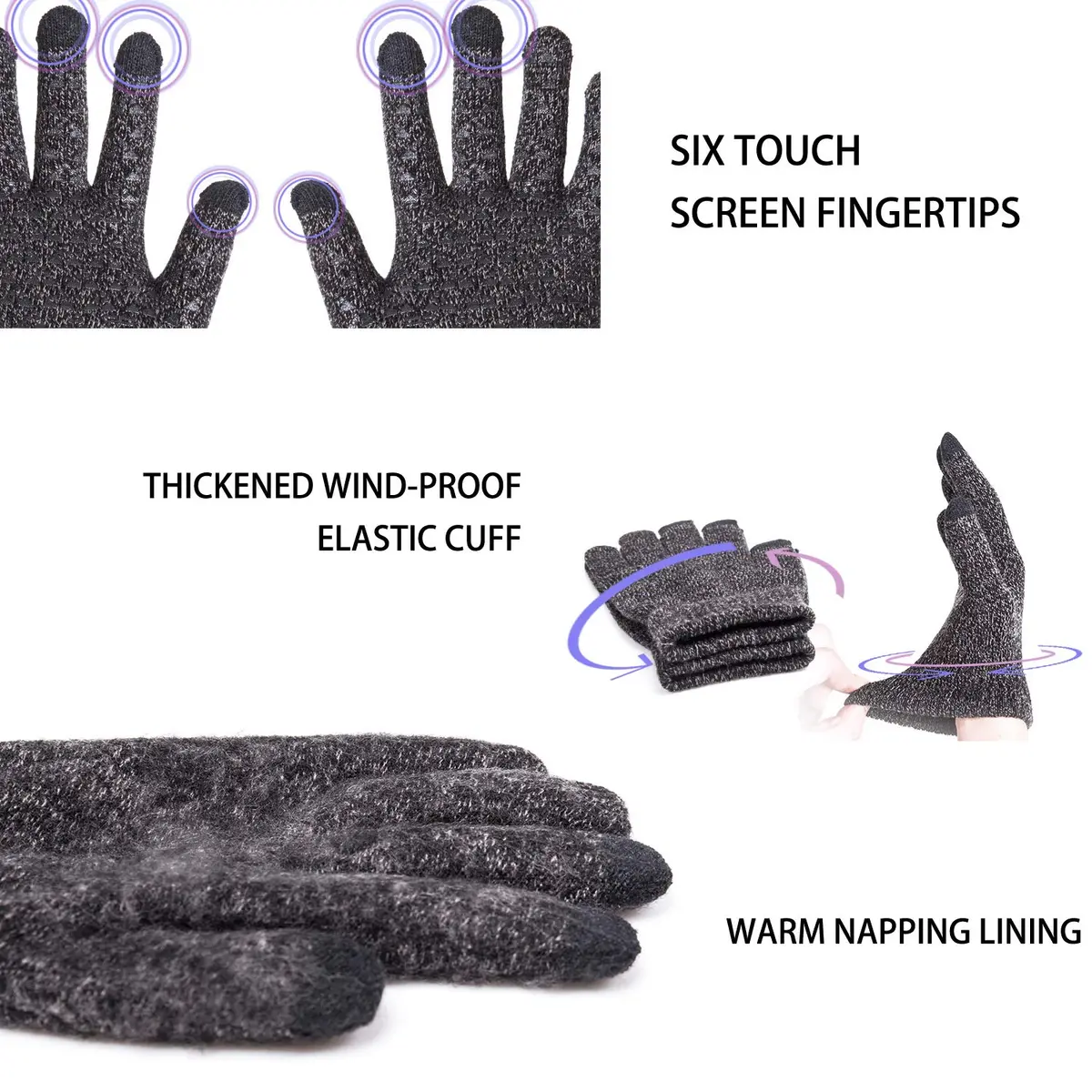 TRENDOUX Knit Touch Screen Gloves for Men & Women - Medium - Gray | Warm Lined, Anti-Slip Grip, Texting & Driving Ready - view 2