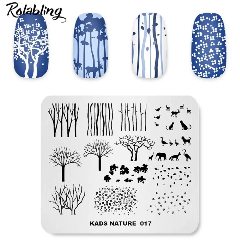 Rolabling Forest Tree Nail Stamping Plate Nature Fox 8*7cm | Reusable Stainless Steel Nail Art Template - main product image