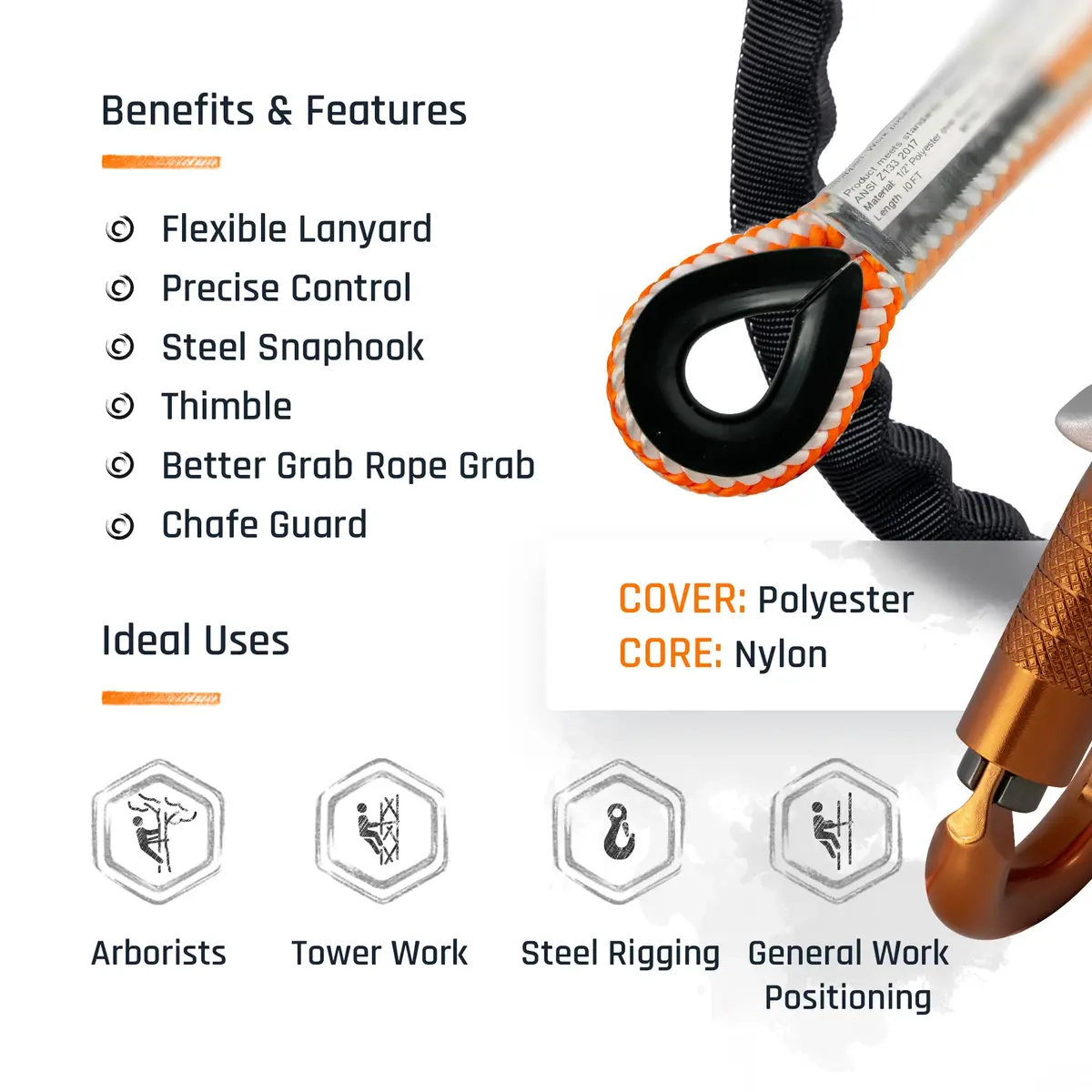 Pelican Rope ProClimb Arborist Positioning Lanyard 1/2 in x 8 ft | ANSI/OSHA Certified for Tree Climbing & Work Positioning - view 2