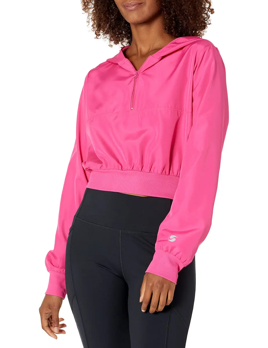Soffe Women’s Junior Squad ¼ Zip Hood Outerwear - Pixie Pink Large | Cropped, Long Sleeve, Hooded Sweatshirt - main product image