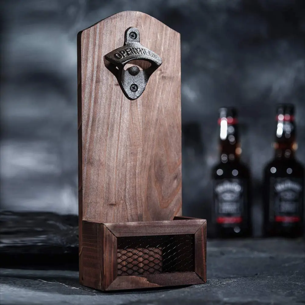 Arola Vintage Wooden Wall Mounted Bottle Opener | Cap Collector & Bar Decor (70-120 chars) - main product image