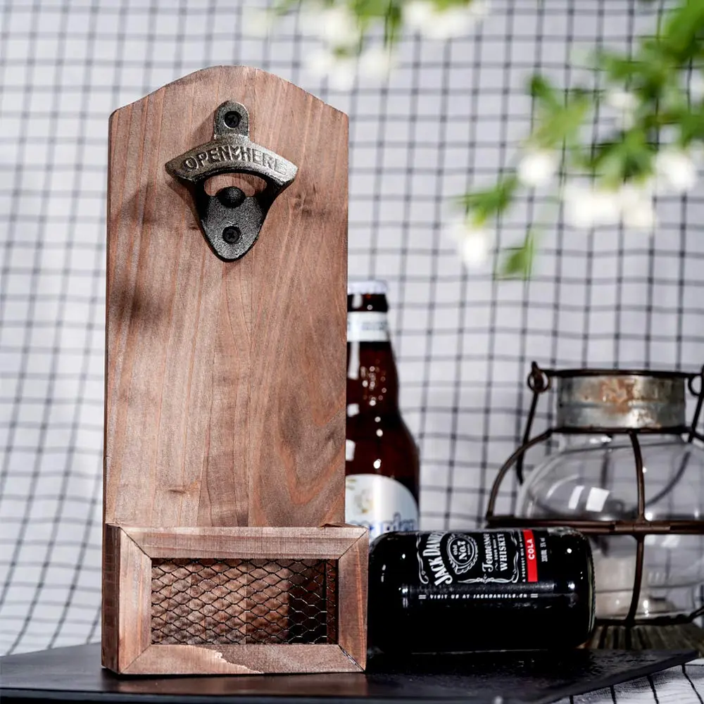 Arola Vintage Wooden Wall Mounted Bottle Opener | Cap Collector & Bar Decor (70-120 chars) - view 5