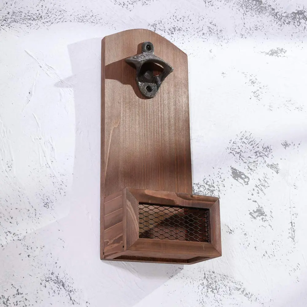 Arola Vintage Wooden Wall Mounted Bottle Opener | Cap Collector & Bar Decor (70-120 chars) - view 6
