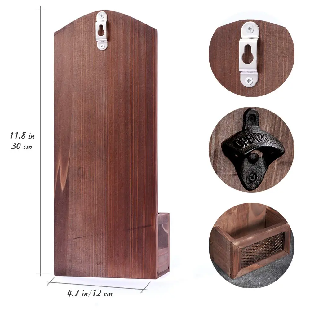 Arola Vintage Wooden Wall Mounted Bottle Opener | Cap Collector & Bar Decor (70-120 chars) - view 7