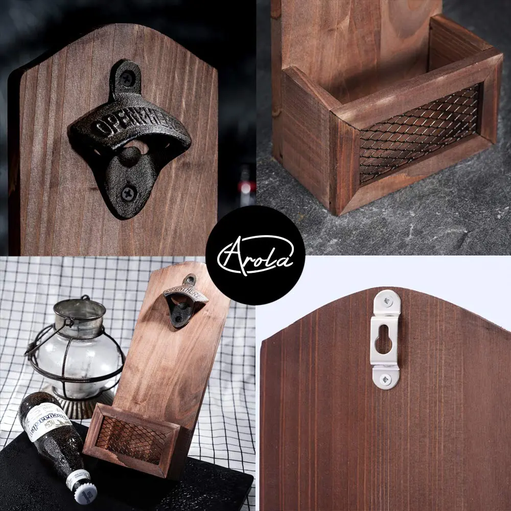 Arola Vintage Wooden Wall Mounted Bottle Opener | Cap Collector & Bar Decor (70-120 chars) - view 9