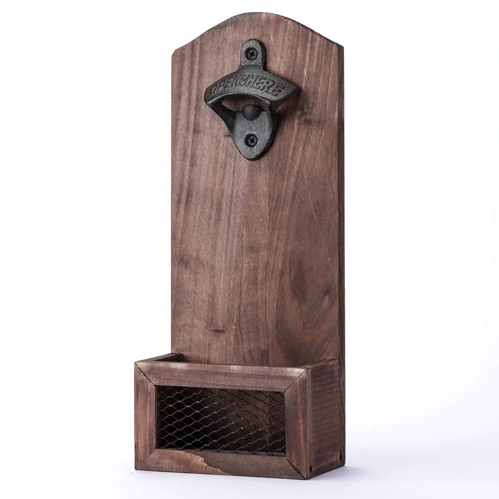 Arola Vintage Wooden Wall Mounted Bottle Opener | Cap Collector & Bar Decor (70-120 chars) - view 2