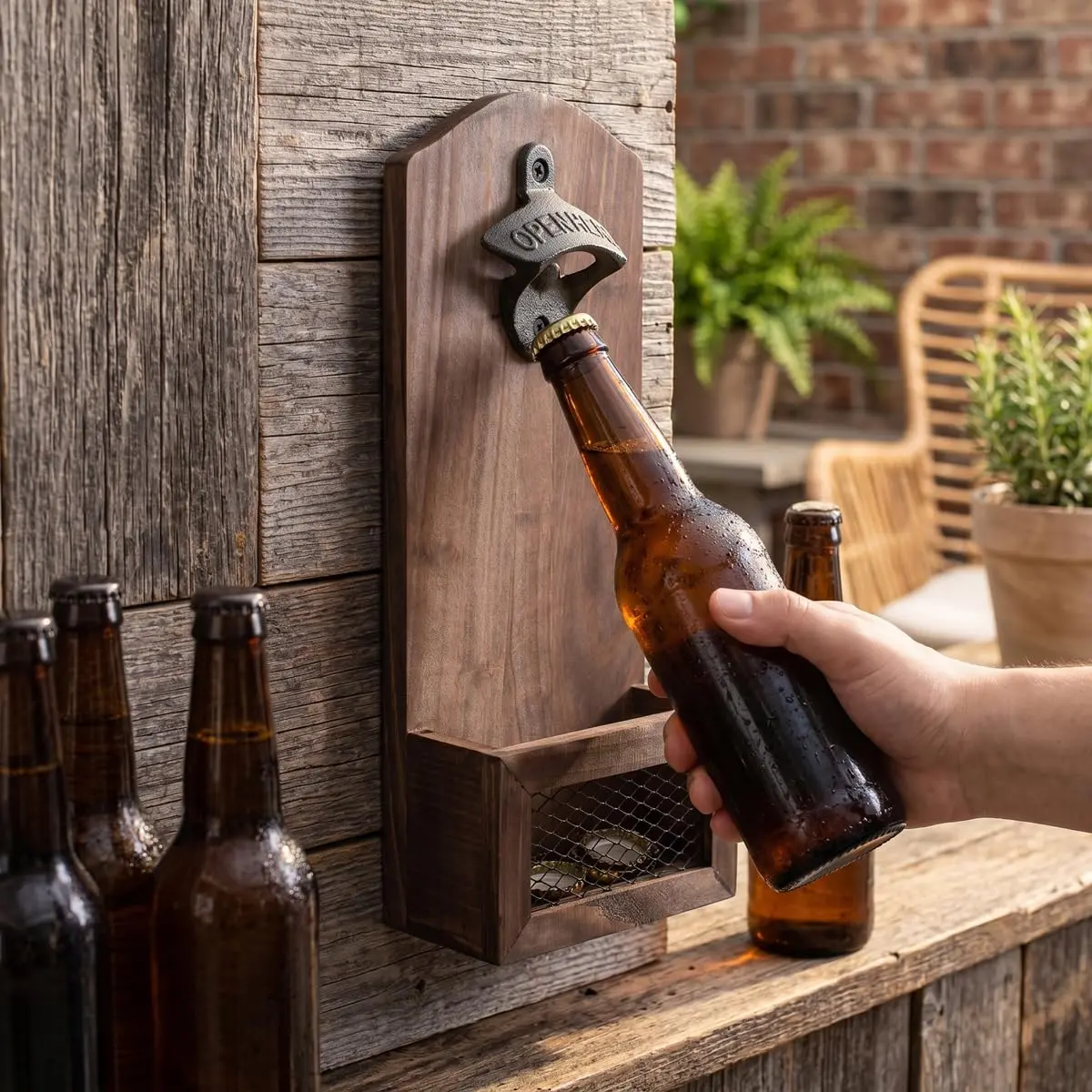 Arola Vintage Wooden Wall Mounted Bottle Opener | Cap Collector & Bar Decor (70-120 chars) - view 3
